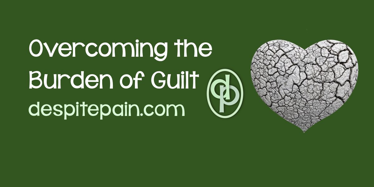 Overcoming the burden of guilt. Picture of a grey cracked heart shape on a green background