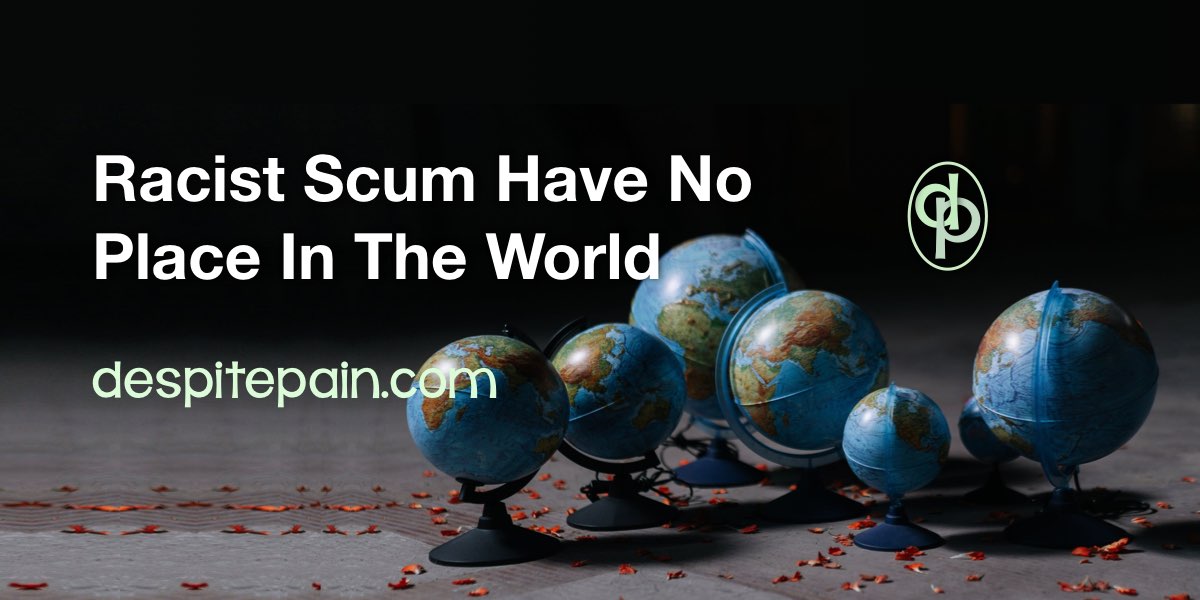 Racist scum have no place in the world. Picture of six small globes against a black background.