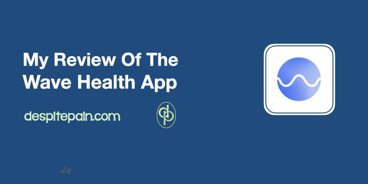 Review of the Wave Health app. The image features the logo which is used by Wave Health. It is a blue circle with a curved, white wave.