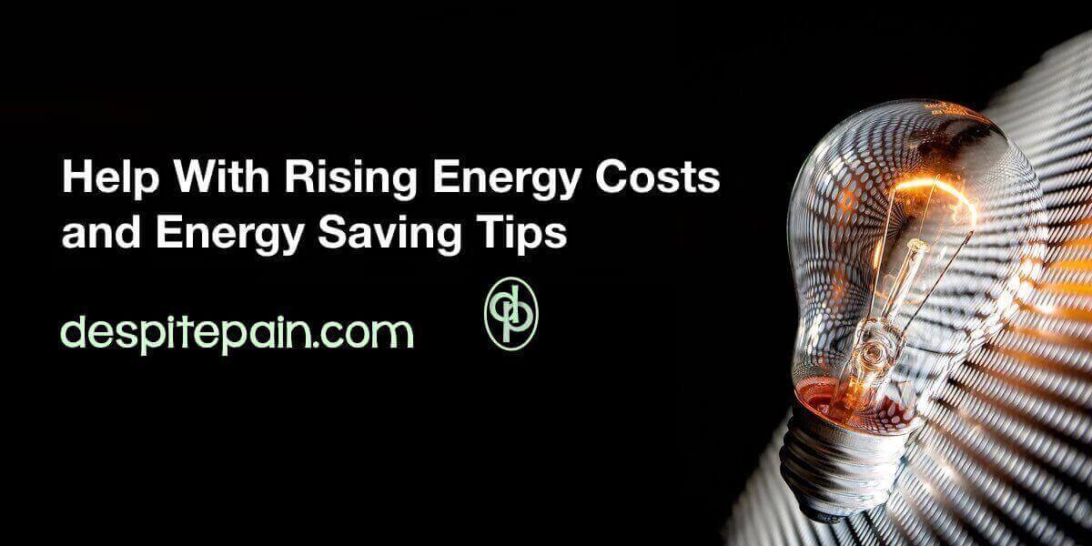 Help with rising energy costs and energy saving tips. Image of a lightbulb against a black background.