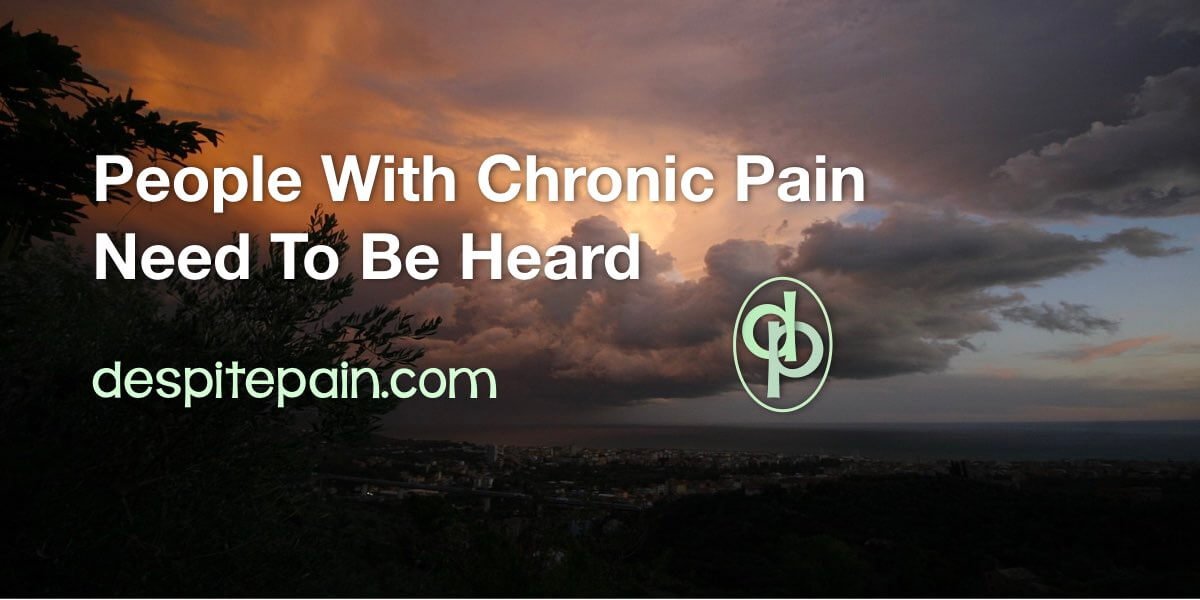 People with chronic pain need to be heard. Picture of a peach coloured evening sky with dark clouds.
