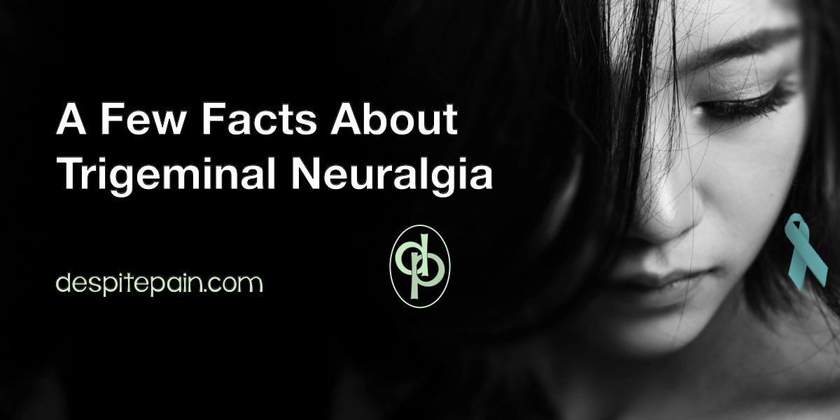 Facts about trigeminal neuralgia. The image is a black and white photo of a woman's face. The woman is looking downwards with her hair covering half her face.