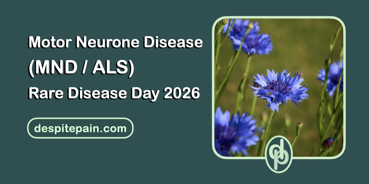 Image of blue cornflowers with text: Motor Neurone Disease (MND/ALS) Rare Disease Day 2026